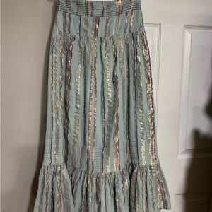 Anthropologie Mint Maxi Skirt with Metallic Multi-Stripe